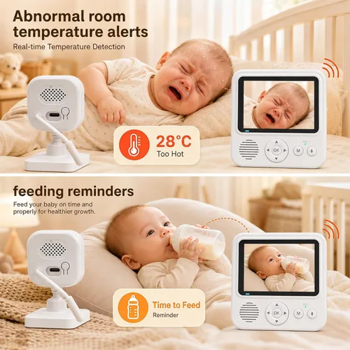 Miniatura 8 de Monitor de bebé con cámara y audio, monitor de bebé sin WiFi con pantalla IPS de 2.8 pulgadas, batería de 120 horas, alcance de 1000 pies