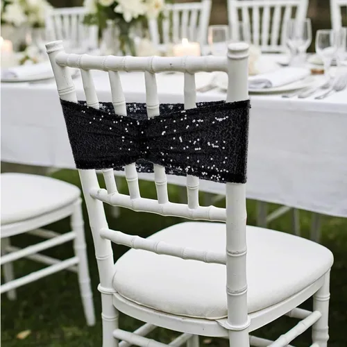 Miniatura 7 de Poise3EHome Bandas de silla de lentejuelas negras, bandas para sillas plegables para decoraciones de boda, ceremonia, banquete, 10
