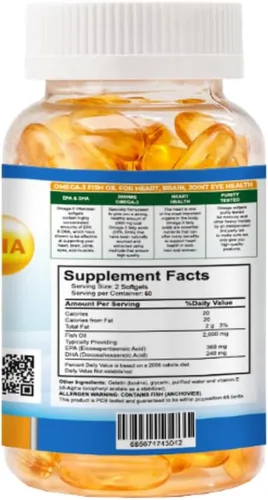 Miniatura 2 de Vitaminas orgánicas súper Omega 3 Ultra Pure Fish Oil Concentrado, EPA y DHA Triple Fuerza, ácidos grasos Omega 3, Burpless 120 cápsulas blandas