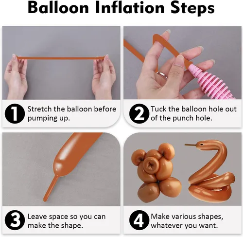 Miniatura 3 de 100 globos mágicos largos de látex grueso de 260Q para modelar con forma de animal, cumpleaños, payasos (marrón)