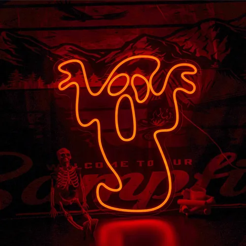 AKOLENM Letrero LED de neón de fantasmas de Halloween, decoración de Halloween, letrero de luz de neón fantasma para fiesta de Halloween, bar, Rojo