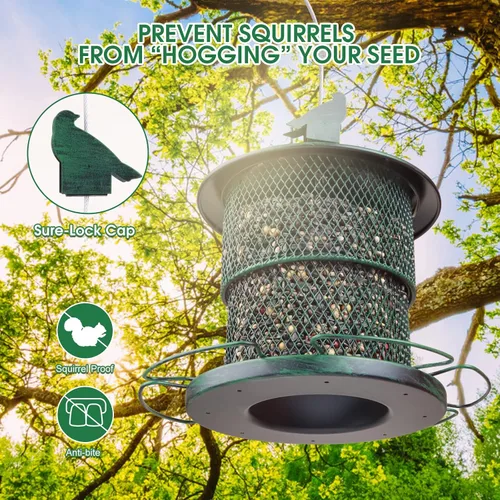 Miniatura 3 de Comederos de metal para colgar al aire libre, comedero para pájaros silvestres a prueba de ardillas, tubo de malla solar exterior, comederos