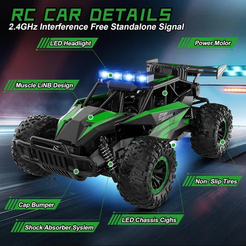 Miniatura 5 de Kolegend Coche de Control Remoto 50+Min Coches RC Juguetes Escala 1:12 Camiones Monstruo 20KM/H Camión Monstruo de Control Remoto con Faro LED