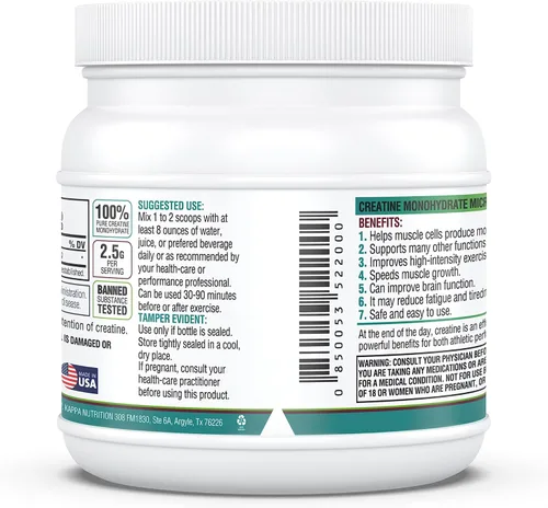 Miniatura 6 de Kappa Nutrition Monohidrato de creatina en polvo, fórmula de aminoácidos puros, apoya la fuerza muscular, la energía celular y el enfoque mental*