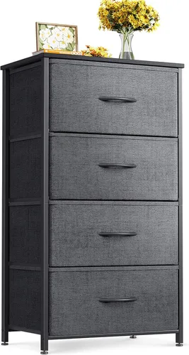 Miniatura 8 de ODK Cómoda para dormitorio con 4 cajones de almacenamiento, cómoda pequeña cofre de cajones de tela con marco de acero resistente, parte superior