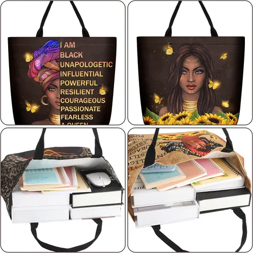 Miniatura 5 de Silkfly Paquete de 4 bolsas de mano afroamericanas para mujer, bolso de hombro grande, bolso de mano negro para niña, bolso de mano de trabajo