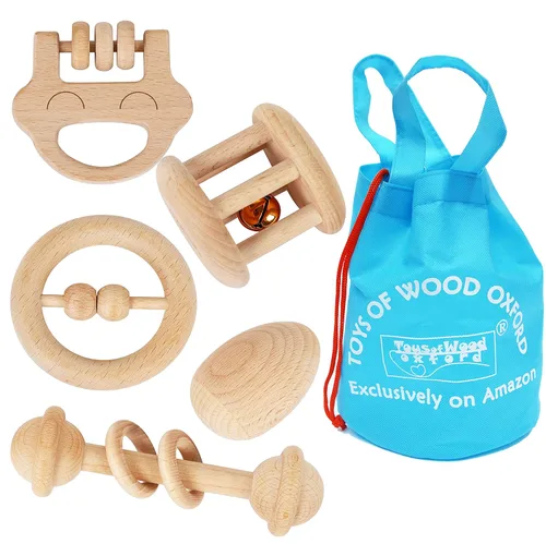 Miniatura 5 de TOWO - Sonajeros de madera para bebés, 6 meses, juguetes ecológicos orgánicos para bebés, agarre y dentición, instrumentos musicales naturales