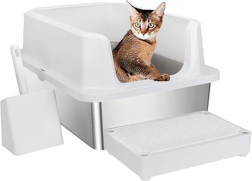 Miniatura 11 de RIZZARI Stainless Steel Cat Box: Black Large Capacity Enclosed Litter Pan with High Walls - Non-Stick Teflon Coating & Leak-Proof Drawer - Odor