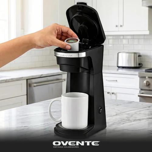 Miniatura 7 de OVENTE Cafetera de una sola porción de 14 onzas para K Cups y café molido, cafetera de preparación de un solo toque, diseño compacto, filtro