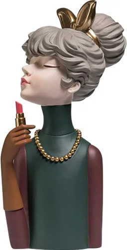 Miniatura 6 de Figura decorativa de resina para niña, adorno creativo, esculturas y estatuas para el hogar, oficina, sala de estar, mesa, lazo con verde manzana