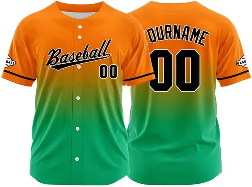 Miniatura 25 de Camiseta de béisbol con degradado personalizado, nombre, número y logotipo personalizados para hombres, mujeres y niños