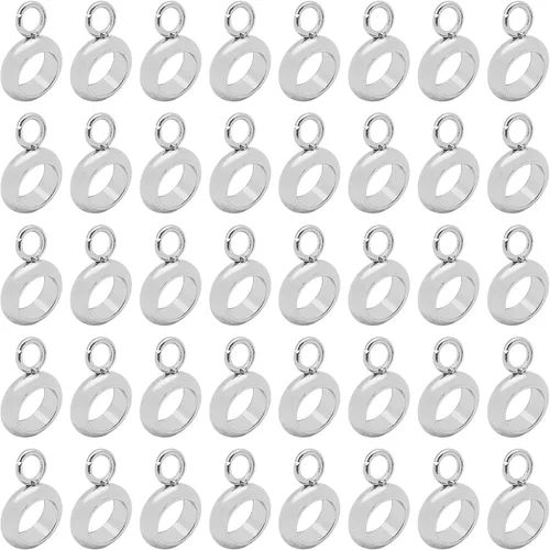 100 cuentas de acero inoxidable para tubo de fianza, cuentas espaciadoras de columna con colgador de bucle, enlaces de conector colgantes para 100