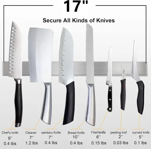 Miniatura 5 de Tira de cuchillos de doble cara de 17 pulgadas, soporte magnético para cuchillos de acero inoxidable SUS304 de alta calidad para refrigerador