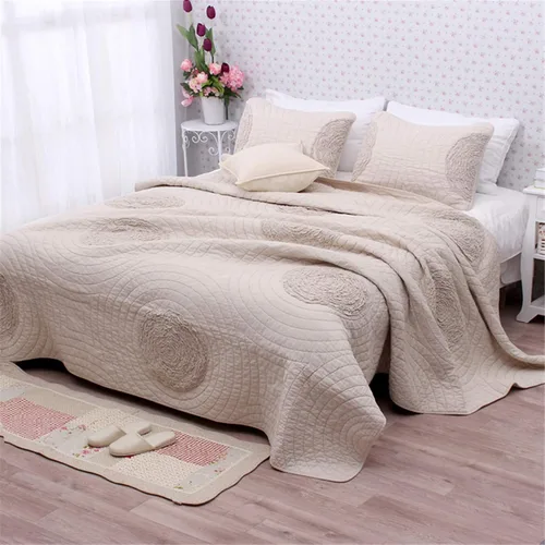 Miniatura 8 de ABREEZE Juego de edredón tamaño Queen, 100% algodón, color beige, con patrón floral 3D, edredones y colchas de estilo moderno con 2 fundas