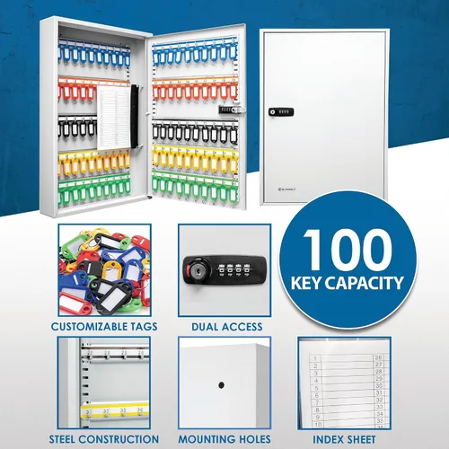 Miniatura 9 de Barska Caja ajustable de 100 llaves con cerradura de combinación, color gris