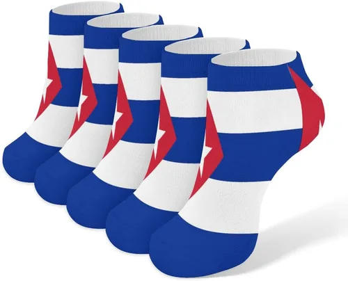 Flag of Cuba - 5 pares de calcetines tobilleros antideslizantes de corte bajo, calcetines cortos atléticos casuales para mujeres y hombres