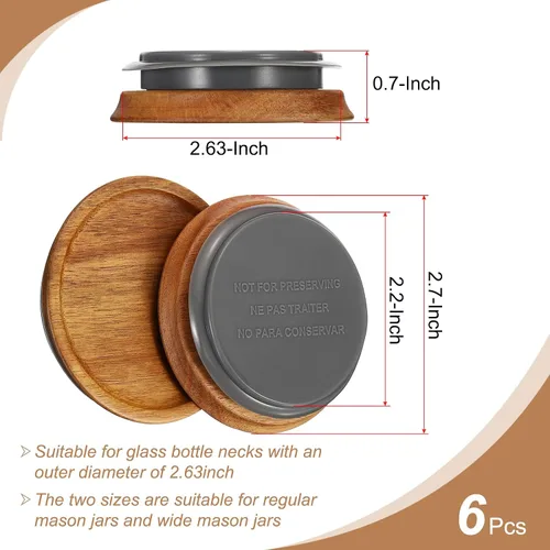Miniatura 2 de PATIKIL Tapas para tarros de conservas de madera de boca regular, tapas de tarro de conserva, tapas de madera de bambú con bola hermética