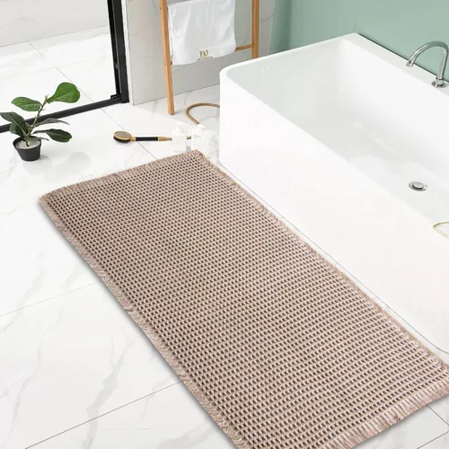 Miniatura 19 de Alfombras de baño de punto gofre, estilo bohemio, súper absorbente, antideslizante, lavable, ultra suave, con parte trasera de goma, tapetes de baño