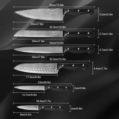 Miniatura 6 de NANFANG BROTHERS 9-Piece Damascus Kitchen Knife Set, 67-Layer VG10 Japanese Steel, Professional Chef Knives with Compact Wooden Block