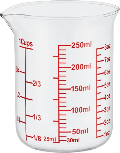 Ackers - Taza medidora de vidrio de 1 taza, taza medidora de líquido de borosilicato de 8 onzas con boquilla