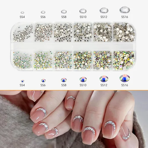 Miniatura 2 de 3 cajas de 6600 piezas de diamantes de imitación para arte de uñas, perlas semicirculares, gemas multicolor para uñas AB con parte trasera plana