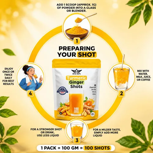 Miniatura 3 de Suplementos de Cúrcuma y Jengibre con Piperina, Vitamina C, Vitamina D3 y Zinc 100 Porciones de Shots de Cúrcuma y Jengibre para la Salud