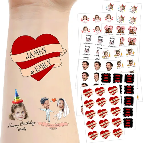 Miniatura 21 de Tatuajes temporales personalizados para la cara, tatuajes faciales personalizados con nombre de foto, logotipo, texto, calcomanía de tatuaje falsa