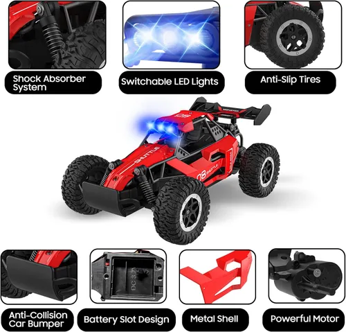 Miniatura 6 de Auto de control remoto para niños de 3, 4, 5, 6, 7+, coches RC de 20 KM/H de alta velocidad con luces LED, 2.4 GHz 2WD Monster Truck juguetes, auto