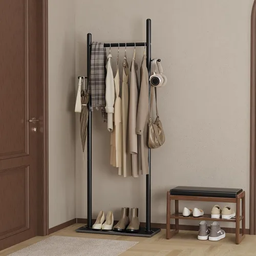Miniatura 2 de Nianerfaya Perchero con 2 ganchos, almacenamiento de ropa de pie para interiores, perchero para colgar ropa para dormitorio, perchero de metal