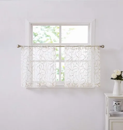 Miniatura 8 de Warm Home Designs Par de 2 cortinas de longitud corta de 54 pulgadas de ancho x 63 pulgadas de largo, cortinas transparentes bordadas con bordado