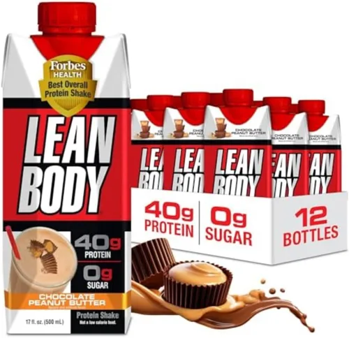 Lean Body Batido de proteínas listo para beber, 40g de proteína, mezcla de suero, 0 azúcar, sin gluten, 22 vitaminas y minerales, (envase reciclable