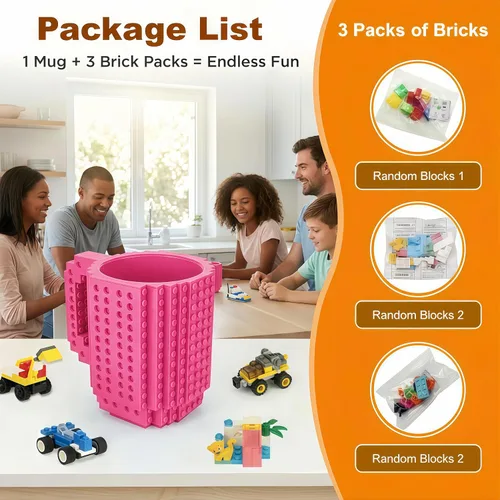 Miniatura 4 de Lumsburry Taza de Café de Ladrillo Construible, Taza Divertida de Bricolaje Novedosa con Bloques de Construcción Creativos para Niños Hombres Negro