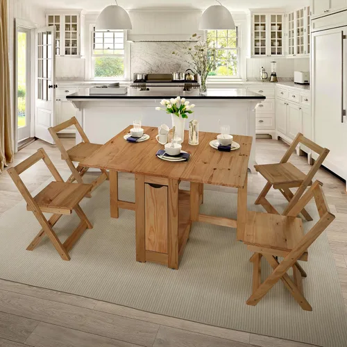 SECONIQUE Santos Butterfly Juego de Comedor – 4 sillas plegables ensambladas + 1 mesa plegable – Mesa que ahorra espacio con sillas anidables –