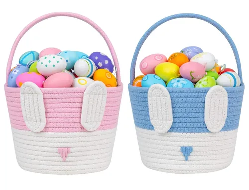 Miniatura 18 de CubesLand Cestas de Pascua para niños, juego de 2 cubos vacíos de conejo con asa, bolsas de cesta de caza de huevos de Pascua suaves y resistentes