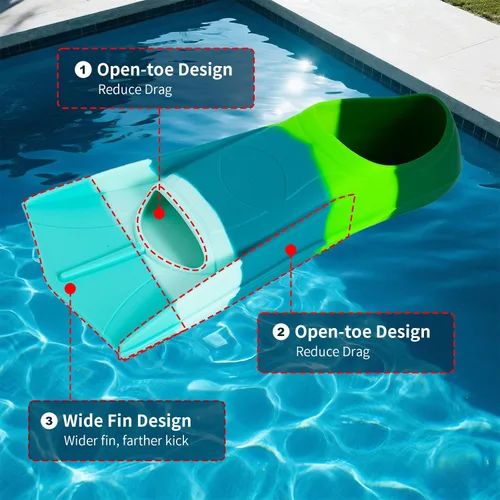 Miniatura 3 de Aletas de entrenamiento de natación para niños, aletas de natación suaves de solicone, aletas cortas cómodas para niños, niñas y principiantes