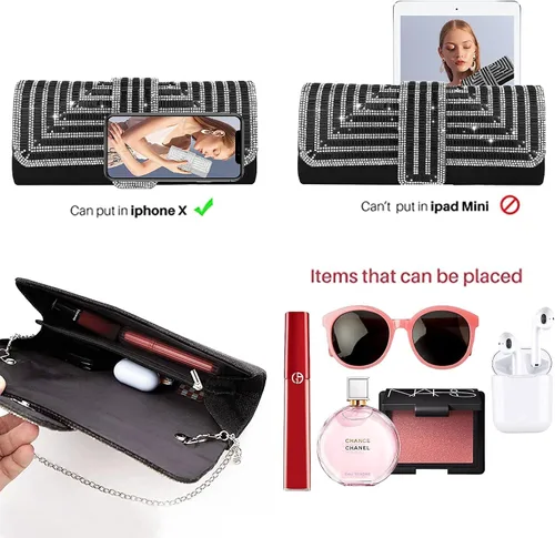 Miniatura 5 de ELDA Bolsos de mano para mujer, bolsos de noche brillantes formales para fiesta, diamantes de imitación, boda, cóctel, baile de graduación