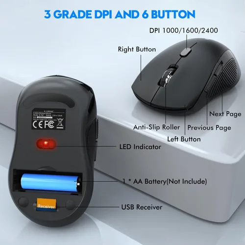 Miniatura 5 de Combo de teclado y mouse inalámbricos, E-YOOSO 2.4GHz, teclado inalámbrico ergonómico de tamaño completo con reposa muñecas, mouse USB inalámbrico