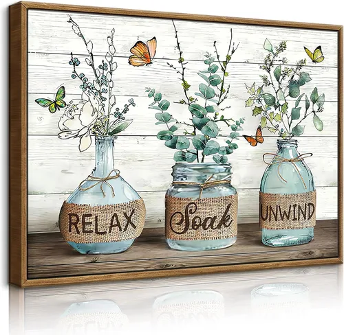 Miniatura 8 de BJVJKSU Arte de Pared Decoración de Baño Azul Marino Decoración de Pared Rústica de Lienzo Azul para Baño Letrero de Por Favor Siéntate Impresión
