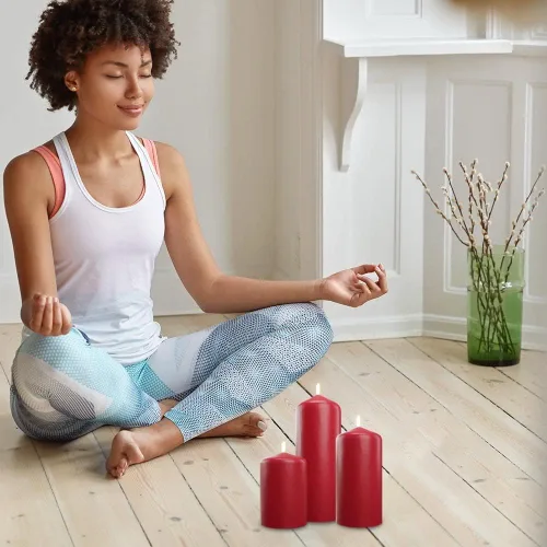 Miniatura 5 de Bask Velas de pilar superior de cono – Elegantes velas rojas – Juego de 3 velas de pilar rojo – 3 x 4 pulgadas, 3 x 6 pulgadas y 3 x 8 – Velas