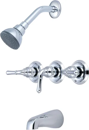Miniatura 5 de Olympia Faucets P-3230-BN Juego de bañera/ducha de tres manijas, acabado de níquel cepillado PVD resistente al deslustre