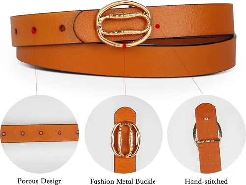 Miniatura 308 de Cinturón de cuero clásico con hebilla de metal para mujer con vestido de jeans