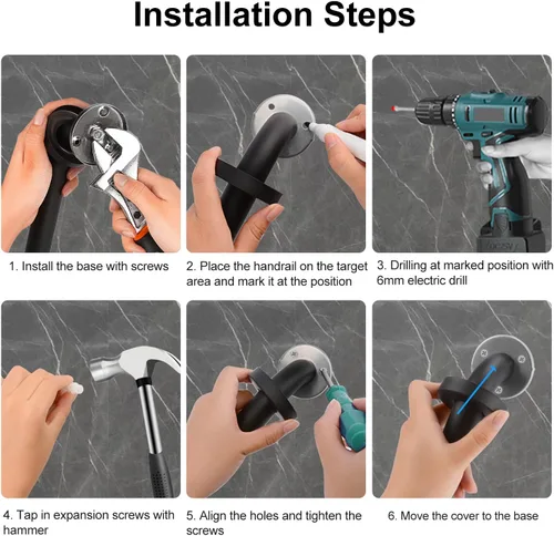 Miniatura 4 de supregear - Paquete de 2 barras de agarre para baño, barra de seguridad negra de 20 pulgadas de longitud, mango antideslizante de acero inoxidable