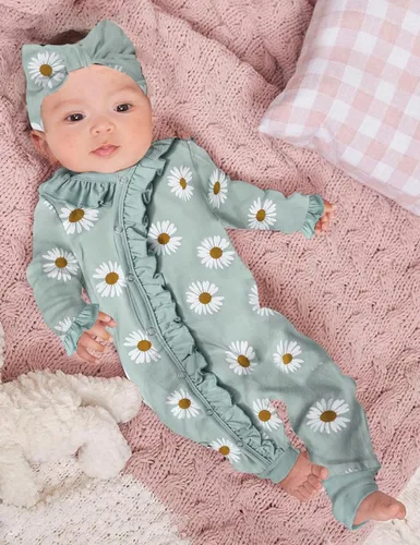 Miniatura 3 de Ropa de bebé recién nacida para niña, ropa de manga larga con volantes y diadema, ropa de bebé para niñas