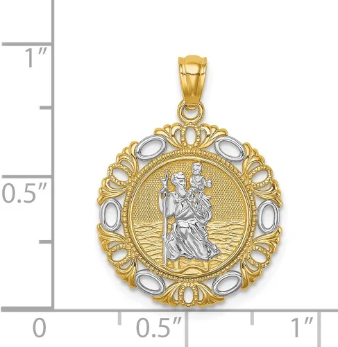 Miniatura 4 de 14K con medalla de San Cristóbal de rodio de 0.974in, 0.709in, estilo C4714, Metal, no conocido