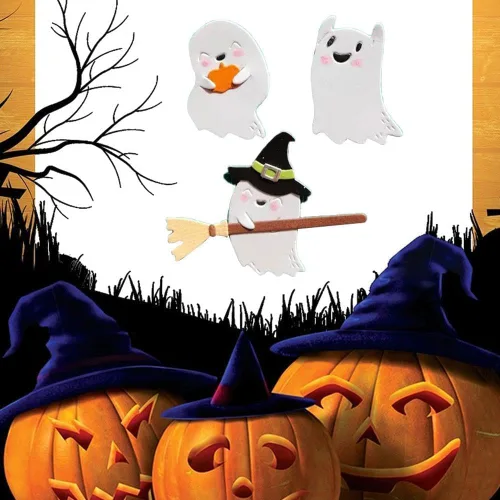 Troqueles de metal plateado para Halloween, troqueles de corte fantasma, noche de fantasma, calabaza en relieve, plantilla para álbumes de recortes,