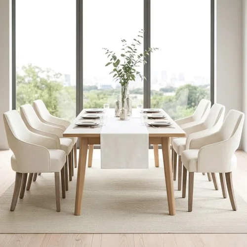 Juego de 6 sillas de comedor tapizadas de granja, sillas de comedor de tela de lino con brazos, sillas laterales de cocina de madera maciza para