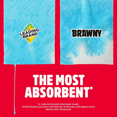 Miniatura 5 de Brawny Toallas de papel Tear-A-Square de 3 capas, 2 rollos triples = 6 rollos regulares, fuertes, absorbentes y duraderas con 3 tamaños de hoja