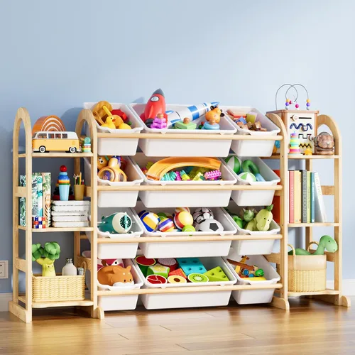 Organizador de almacenamiento de juguetes para niños, organizadores de juguetes y almacenamiento con 6 estantes y 12 contenedores, organizador de