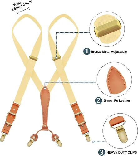 Miniatura 2 de MENDENG Tirantes ajustables para hombres Clips de metal de bronce con cuero