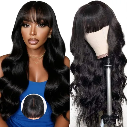 Miniatura 15 de Straight Human Hair Wigs with Bangs 180% Density 2x4 Lace Front Wigs with Bangs Closure Wear and Go Glueless Wigs 100% Brazilian Virgin Human Hair